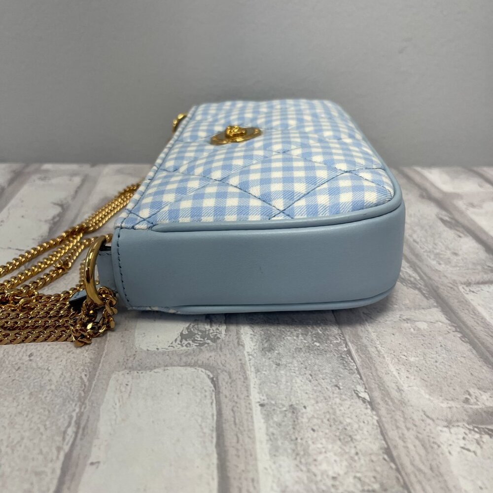 Versace Gold Medusa Quilted Shoulder Bag w/ Blue & White Check - NWT - Picture 6 of 11